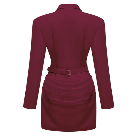Emanuela Mini Dress Burgundy Ruched Blazer