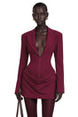 Rosette Burgundy Ruched Blazer Mini Dress