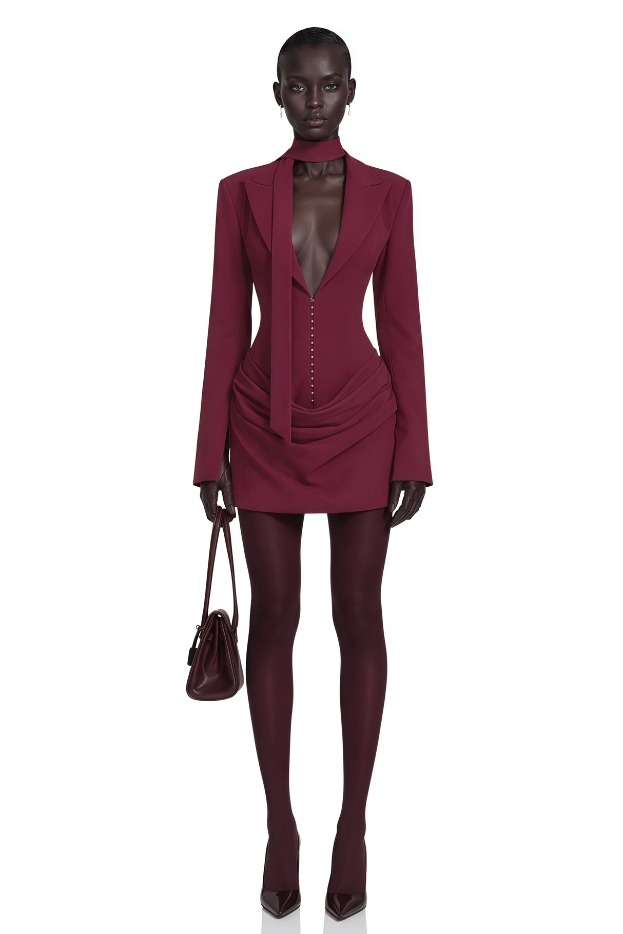 Rosette Burgundy Ruched Blazer Mini Dress