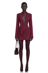 Rosette Burgundy Ruched Blazer Mini Dress