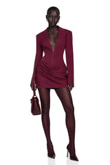 Rosette Burgundy Ruched Blazer Mini Dress
