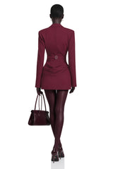 Rosette Burgundy Ruched Blazer Mini Dress