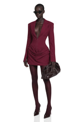 Rosette Burgundy Ruched Blazer Mini Dress