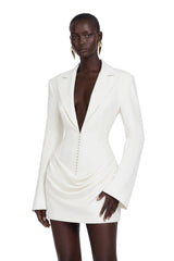Rosette White Ruched Blazer Mini Dress