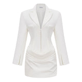 Rosette White Ruched Blazer Mini Dress