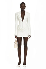 Rosette White Ruched Blazer Mini Dress
