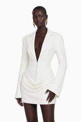 Rosette White Ruched Blazer Mini Dress