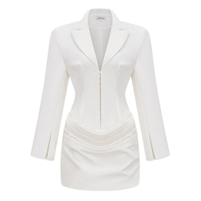 Rosette White Ruched Blazer Mini Dress