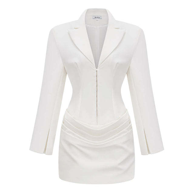 Rosette White Ruched Blazer Mini Dress