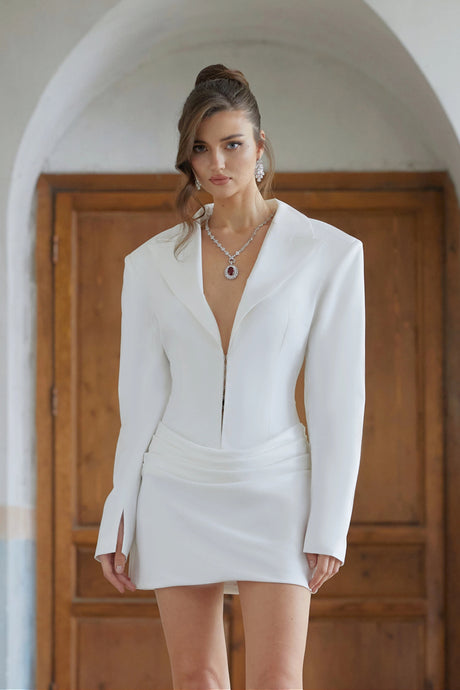 Valeria Mini Dress White Ruched Blazer