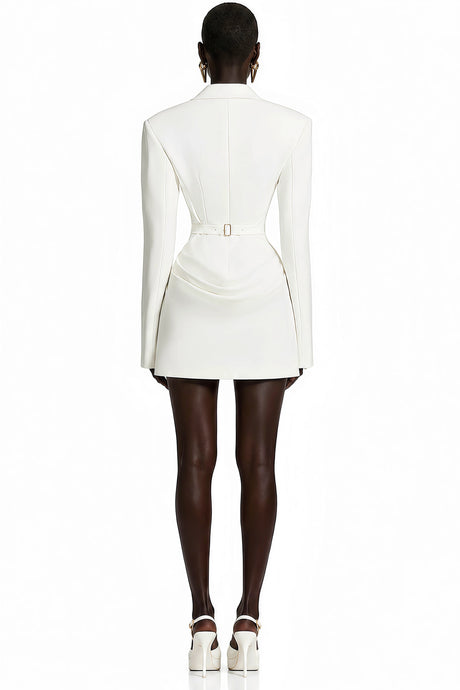 Tessa Mini Dress White Ruched Blazer