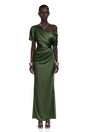 Roshan Emerald Green One Shoulder Satin Maxi Dress