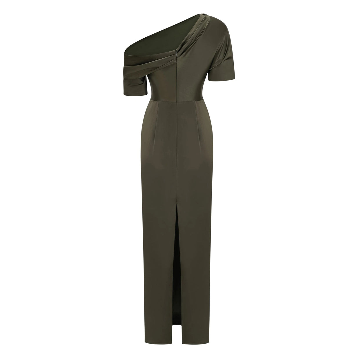 Roshan Emerald Green One Shoulder Satin Maxi Dress
