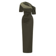 Roshan Emerald Green One Shoulder Satin Maxi Dress
