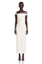 Roshanak White One Shoulder Midi Dress with Lace Panels