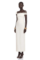 Roshanak White One Shoulder Midi Dress with Lace Panels