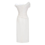 Roshanak White One Shoulder Midi Dress with Lace Panels