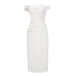 Roshanak White One Shoulder Midi Dress with Lace Panels