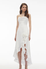 Rosie White Ruffled Maxi Dress with 3D Floral