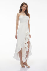 Rosie White Ruffled Maxi Dress with 3D Floral