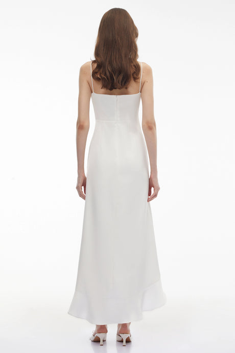 Johanna Maxi Dress White Ruffled with 3D Floral
