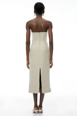 Rowena Khaki Asymmetrical Off Shoulder Midi Dress