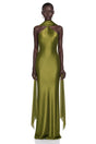 Rowena Olive Green Halterneck Maxi Dress With Scarf