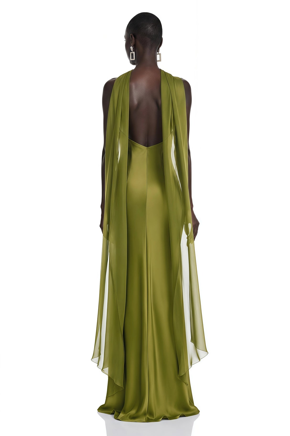Rowena Olive Green Halterneck Maxi Dress With Scarf