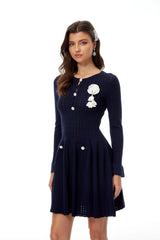 Roxane Navy Blue Pointelle Knit Mini Dress