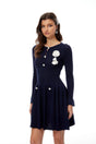 Roxane Navy Blue Pointelle Knit Mini Dress