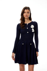 Roxane Navy Blue Pointelle Knit Mini Dress