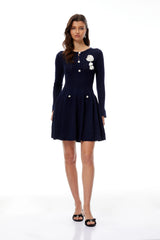 Roxane Navy Blue Pointelle Knit Mini Dress