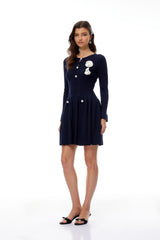Roxane Navy Blue Pointelle Knit Mini Dress