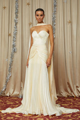 Roxane Yellow Cinched Waist Ruched Maxi Dress