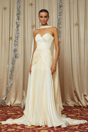 Roxane Yellow Cinched Waist Ruched Maxi Dress