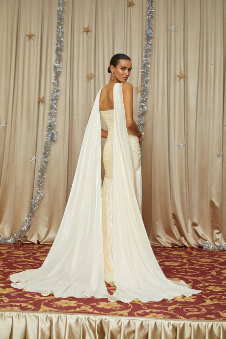 Laila Maxi Dress Yellow Cinched Waist Ruched