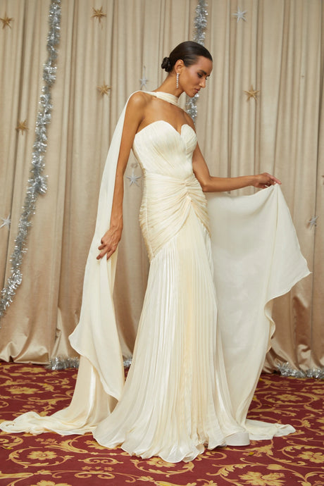 Laila Maxi Dress Yellow Cinched Waist Ruched