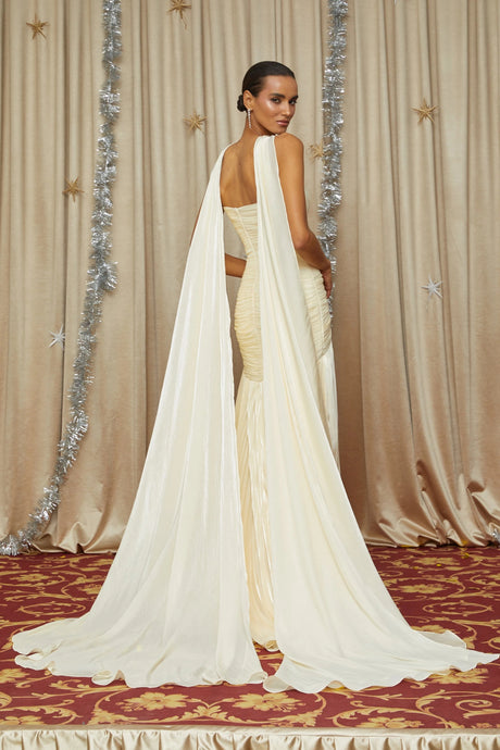 Laila Maxi Dress Yellow Cinched Waist Ruched