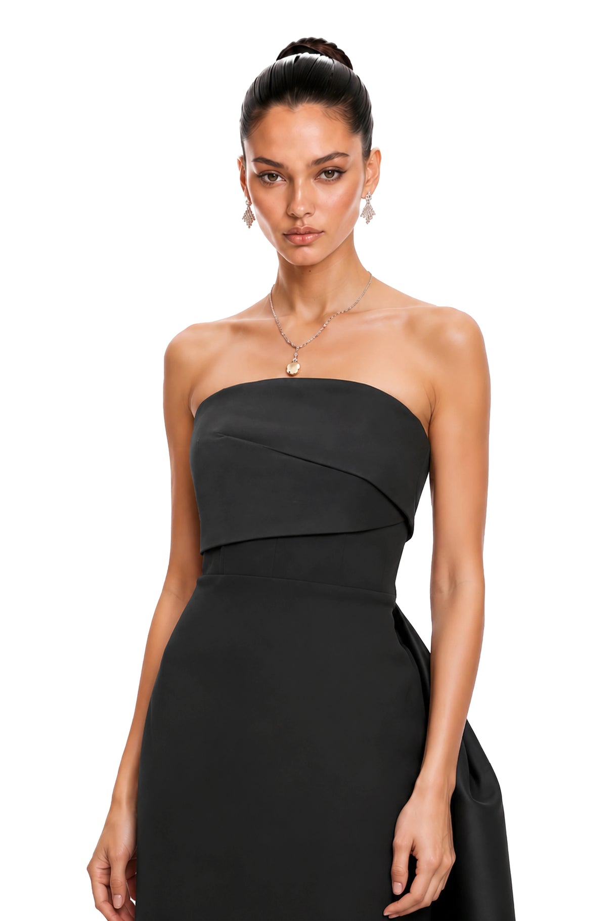 Roxanne Black Strapless Draped Satin Maxi Dress