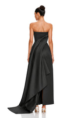 Roxanne Black Strapless Draped Satin Maxi Dress