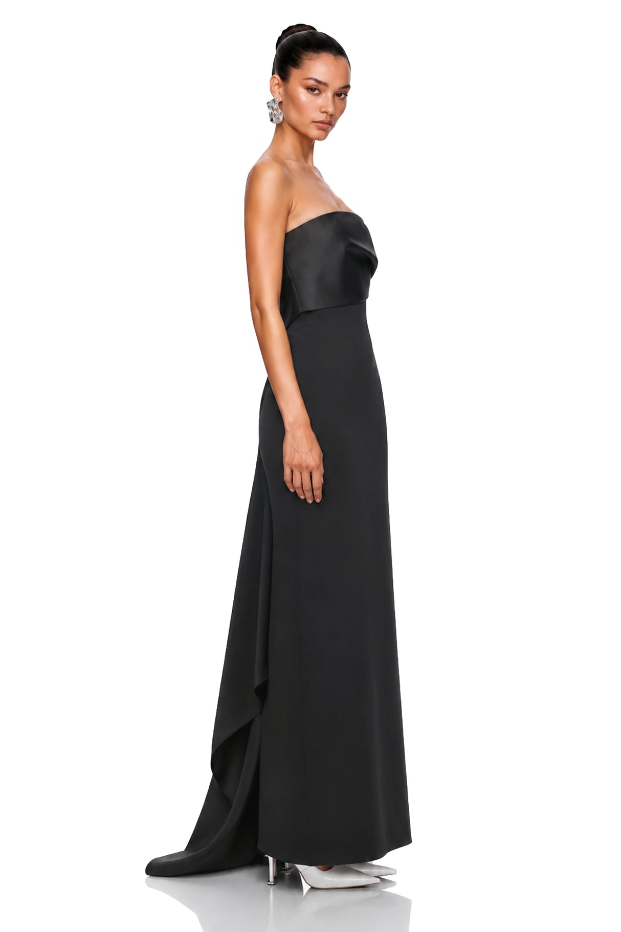 Roxanne Black Strapless Draped Satin Maxi Dress