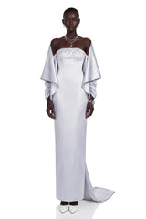 Runa Grey Cape Sleeve Rhinestone Maxi Dress  Jacket Set