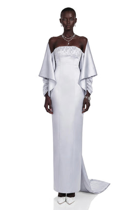 Runa Grey Cape Sleeve Rhinestone Maxi Dress  Jacket Set