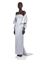 Runa Grey Cape Sleeve Rhinestone Maxi Dress  Jacket Set
