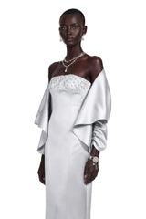 Runa Grey Cape Sleeve Rhinestone Maxi Dress  Jacket Set