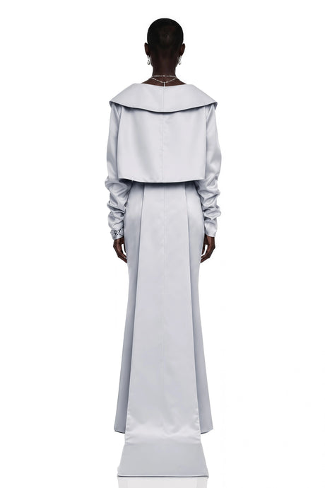 Giannina Maxi Dress Grey Cape Sleeve Rhinestone & Jacket Set