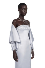 Runa Grey Cape Sleeve Rhinestone Maxi Dress  Jacket Set