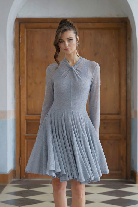 Assunta Mini Dress Grey Twist Detail Knit