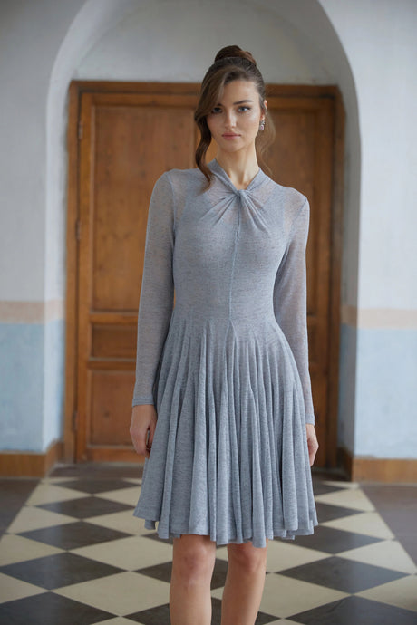 Assunta Mini Dress Grey Twist Detail Knit