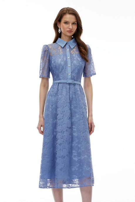 Irene Midi Dress Blue FLoral Lace